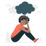 Illustration for Depression of client sitting under dark cloud